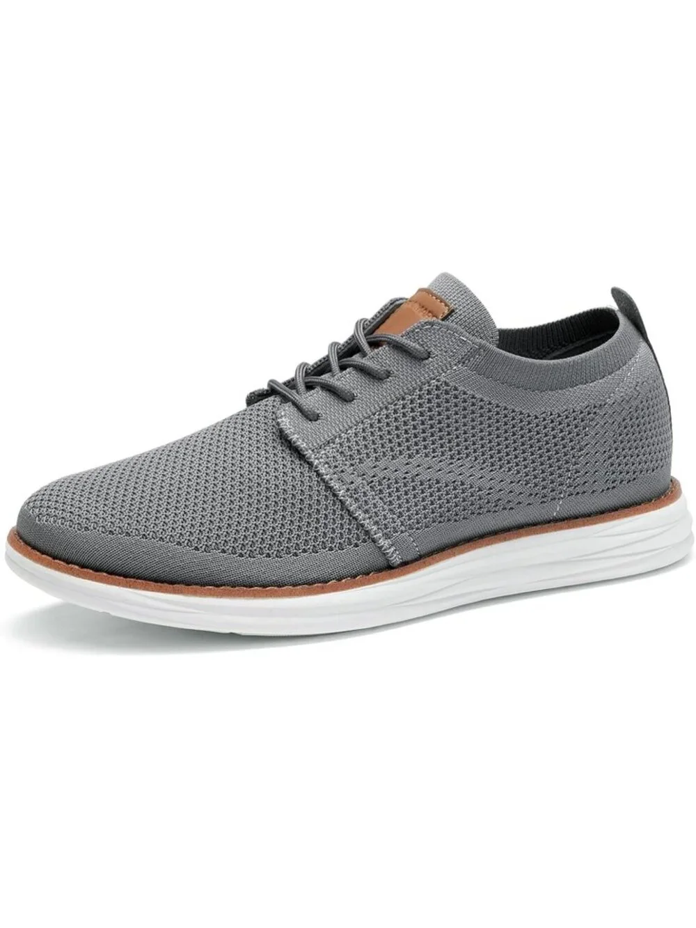 Mens Dark Grey Faux Leather Bruno Marc Knit Flex Breeze Casual Fashion Sneakers
